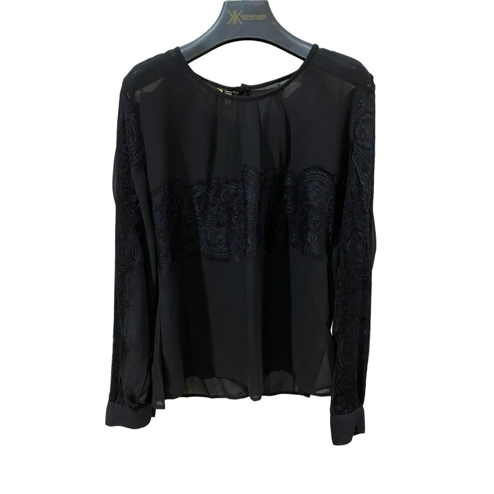 NWT Kardashian Kollection Lace Overlay Sheer Blouse Size Large